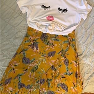 Mustard Floral High-Low Maxi Skirt